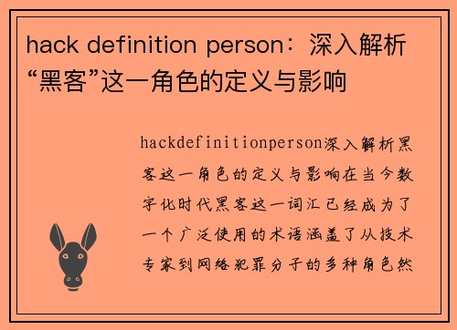 hack definition person：深入解析“黑客”这一角色的定义与影响