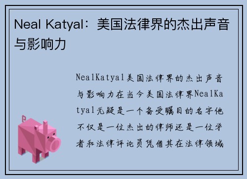 Neal Katyal：美国法律界的杰出声音与影响力